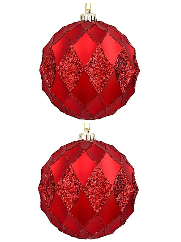 2x Dynamic Red Grand Diamond Textured Glitter Baubles | 15cm