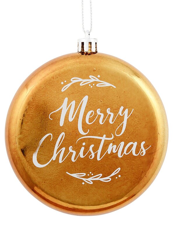 2x Factory Second Radiant Gold Merry Christmas Disc Ornaments | 11cm