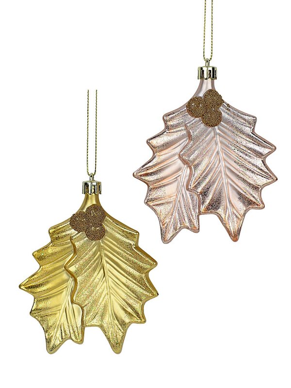 2x Radiant Gold & Rose Gold Mistletoe Whimsical Essential Ornaments | 12cm