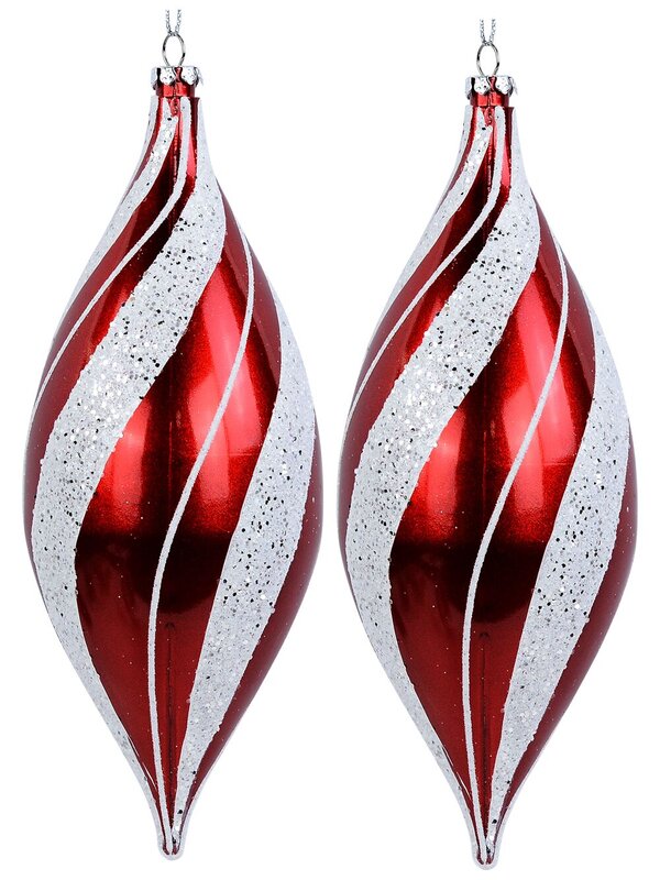 2x Red & White Candy Swirl Whimsical Signature Oval Finial Drop | 18cm