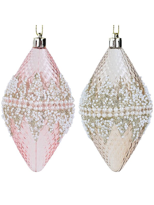 2x Rose Gold & Pink Lustrous Signature Textured Finial Drops | 12cm