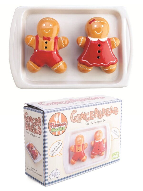3 Piece Ceramic Gingerbread Couple Salt & Pepper Shaker Set