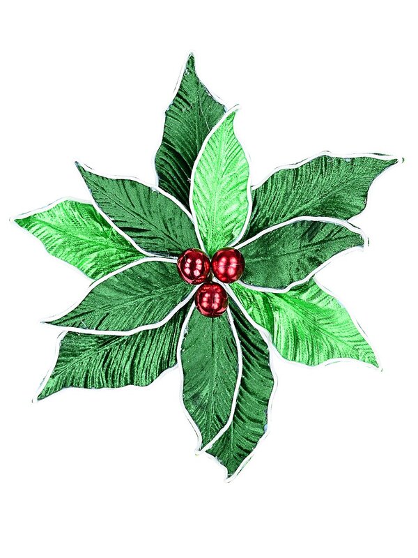 Green Poinsettia With White & Red Decor Christmas Tree Clip Pick | 30cm