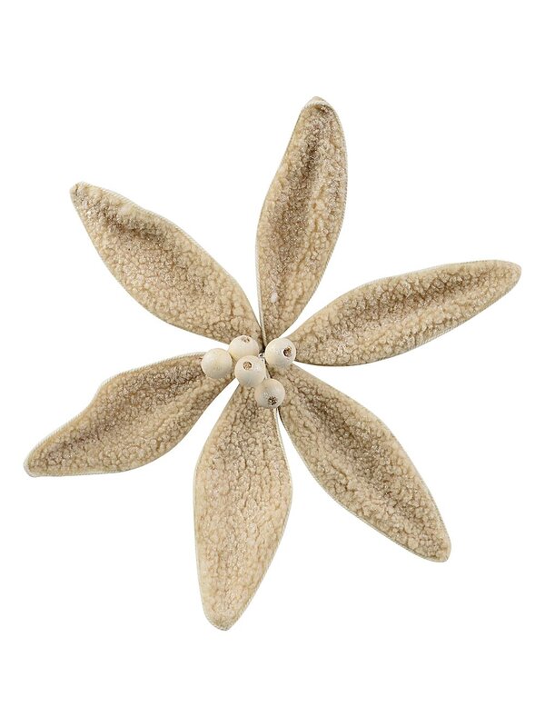Light Brown Natural Wool Poinsettia Christmas Tree Clip Pick | 30cm
