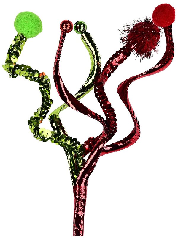 Metallic Lime & Red Sequin Whimsical Waves Christmas Stem | 30cm