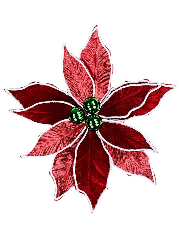 Red Poinsettia With White & Green Decor Christmas Tree Clip Pick | 30cm