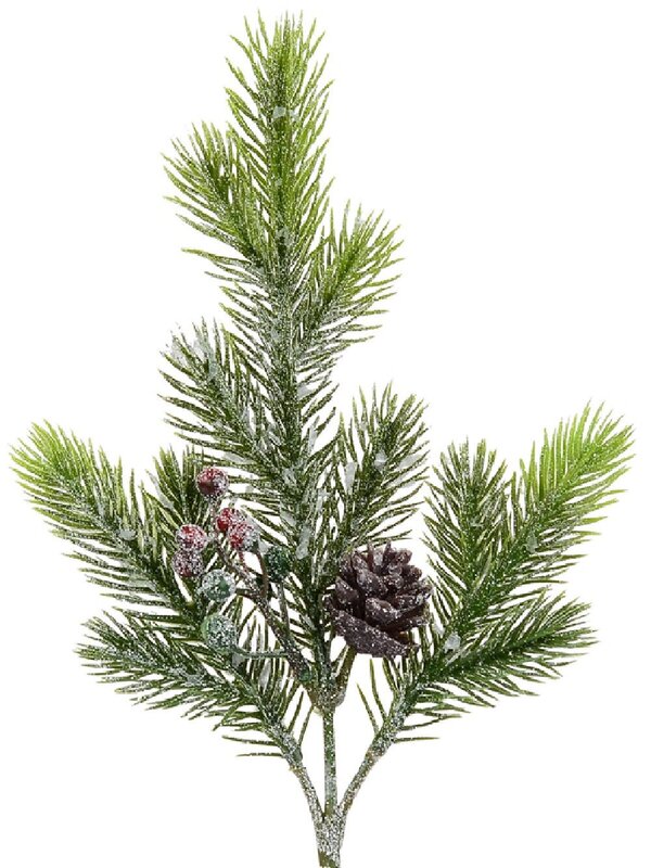 32cm Pinecone & Berry Frosted Natural Look Christmas Spray Stem Pick