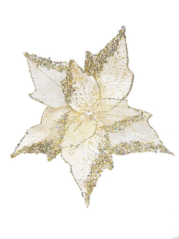 32cm Soft Gold Poinsettia Christmas Tree Clip Pick With Sequin Detail