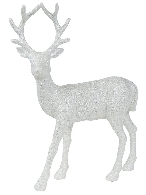 32cm White & Silver Glitter Standing Reindeer Ornament