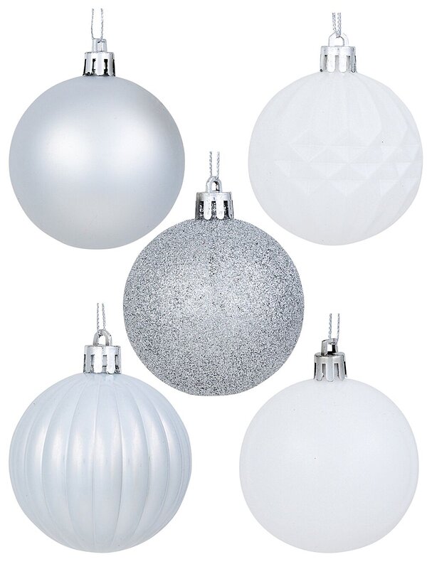 35x Lustrous Silver & Matte White Mixed Essential Baubles | 60mm