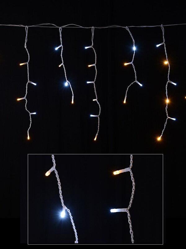 360 Warm & Cool White Concave Bulb LED Snowing Icicle String Light - 10m