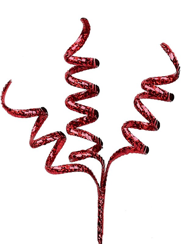 Shiny Red Layered Sequins Curly Ribbon Spray Long Christmas Stem | 36cm