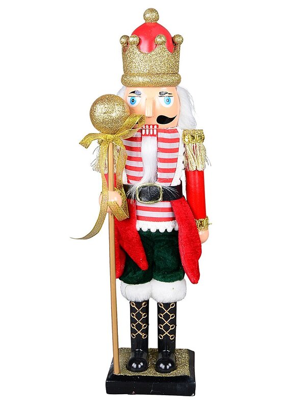 38cm Classic Christmas Nutcracker With Ball Staff Ornament