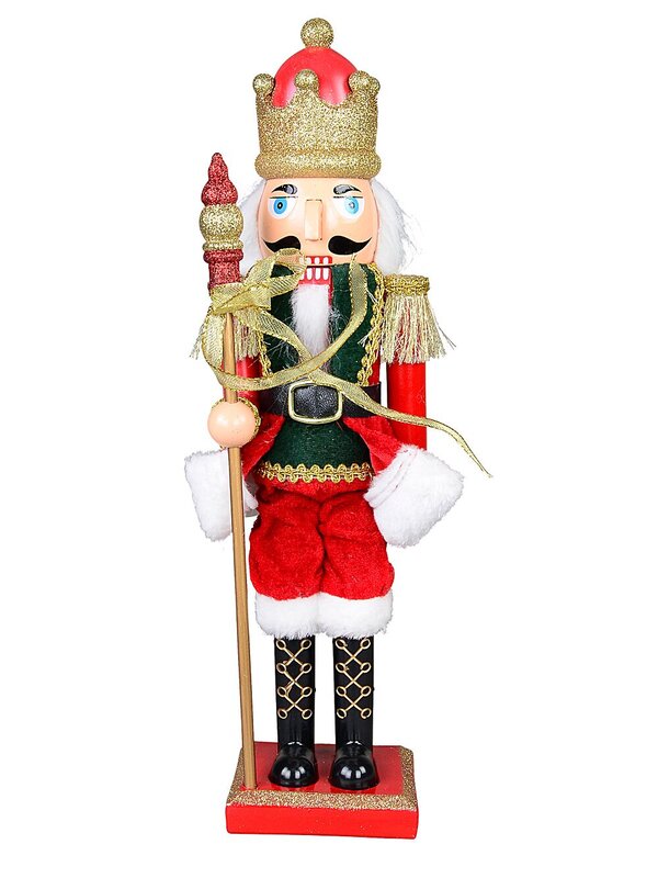 39cm Classic Nutcracker With Finial Staff Decorative Ornament