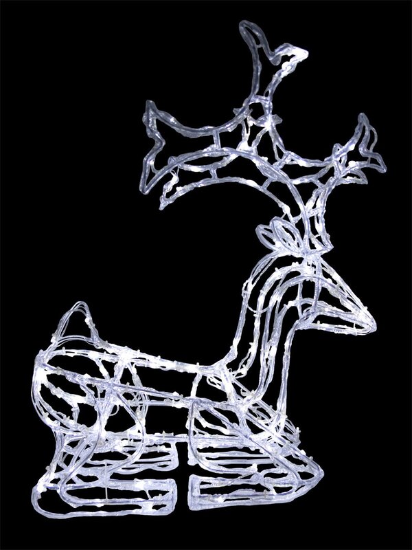 3D LED Ice-Look Sitting Reindeer Light Display - 76cm