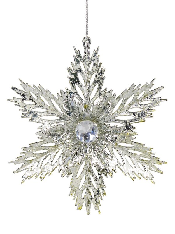 3D Shiny Silver Snowflake With Diamond Simulant Christmas Decoration - 15cm