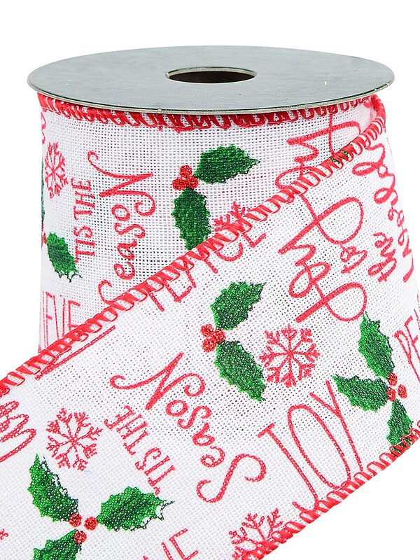 3m Snowflakes, Christmas Text & Mistletoes On Jute Wide Cut Ribbon
