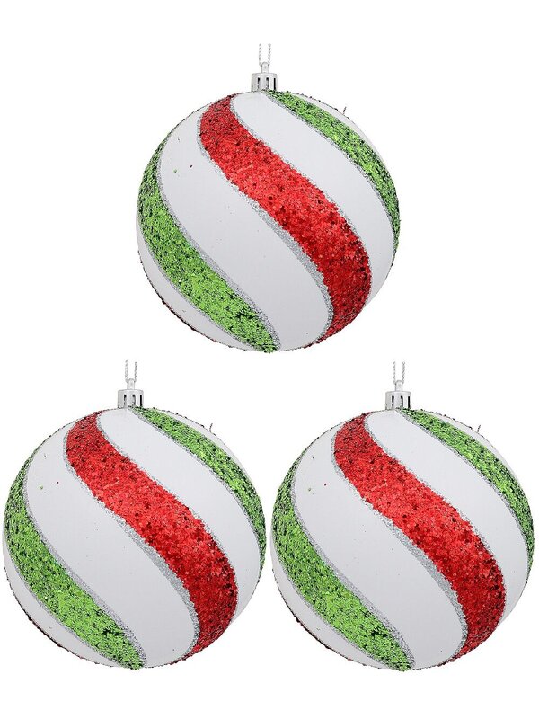 3x Dynamic White Signature Heritage Glitter Swirl Baubles | 12cm