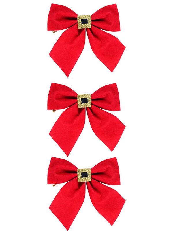 3x Red Felt Gold Buckle Whimsical Signature Bow | 13cm