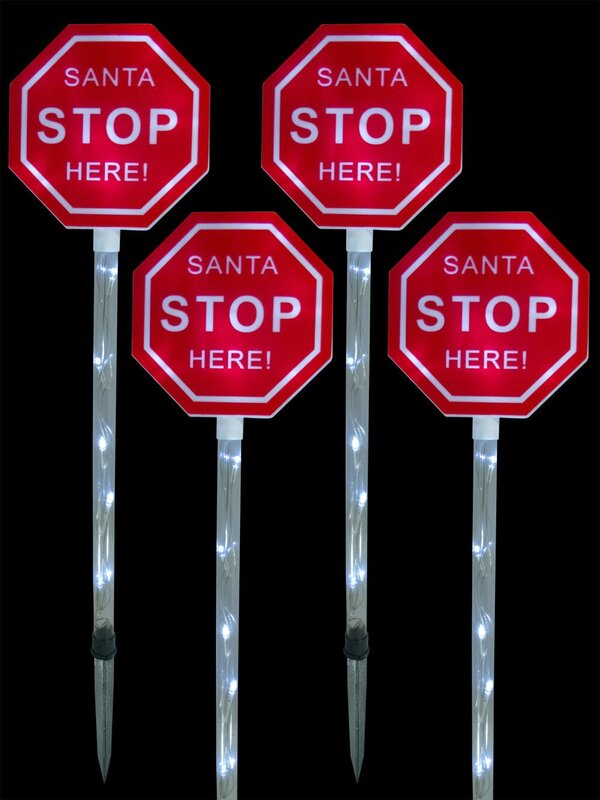 4 LED Santa Stop Here Pathway Stakes - 4m