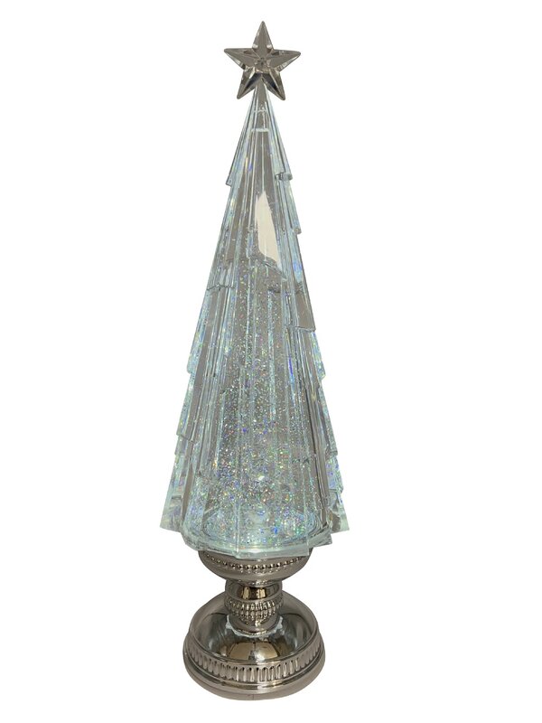 43cm Clear Ice Shard Christmas Tree With Silver Base Snow Globe Ornament
