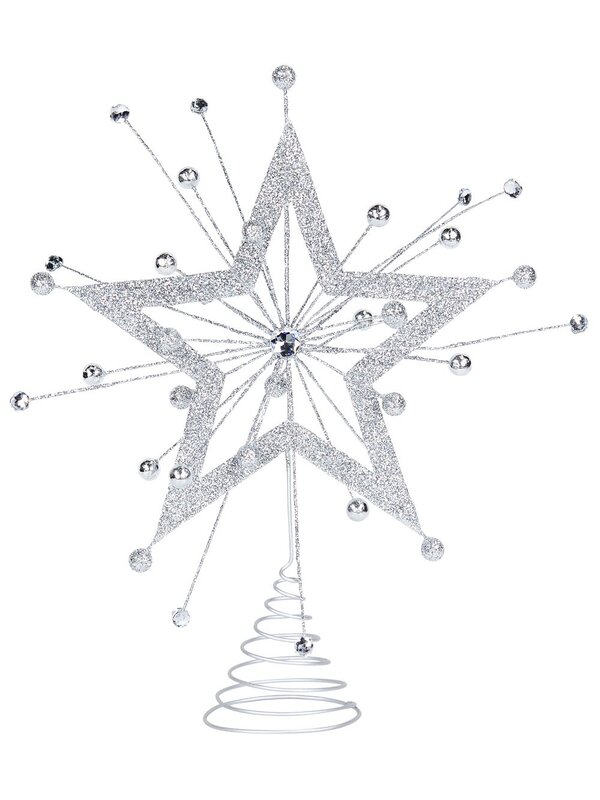 43cm Silver Glitter Christmas Starburst With Diamantes Tree Top Decoration