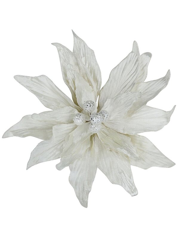 Large Ivory Poinsettia With Glitter & Sequins Christmas Clip Pick | 44cm