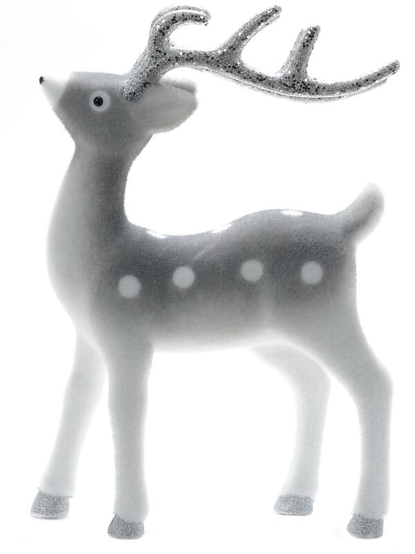 44cm White & Silver Glitter Flocked Standing Reindeer Ornament