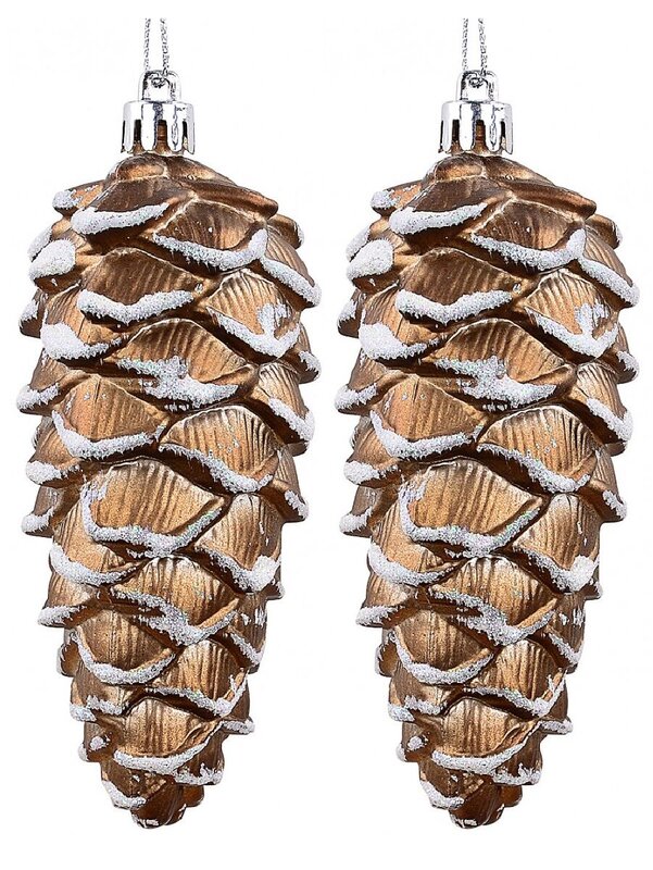 4x 11cm Rustic Natural Look Pinecones With Snow Frosted Tips