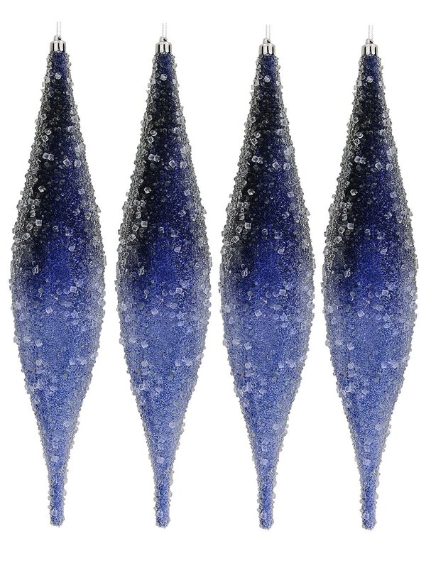 4x 33cm Blue With Frost Look Christmas Oval Finials