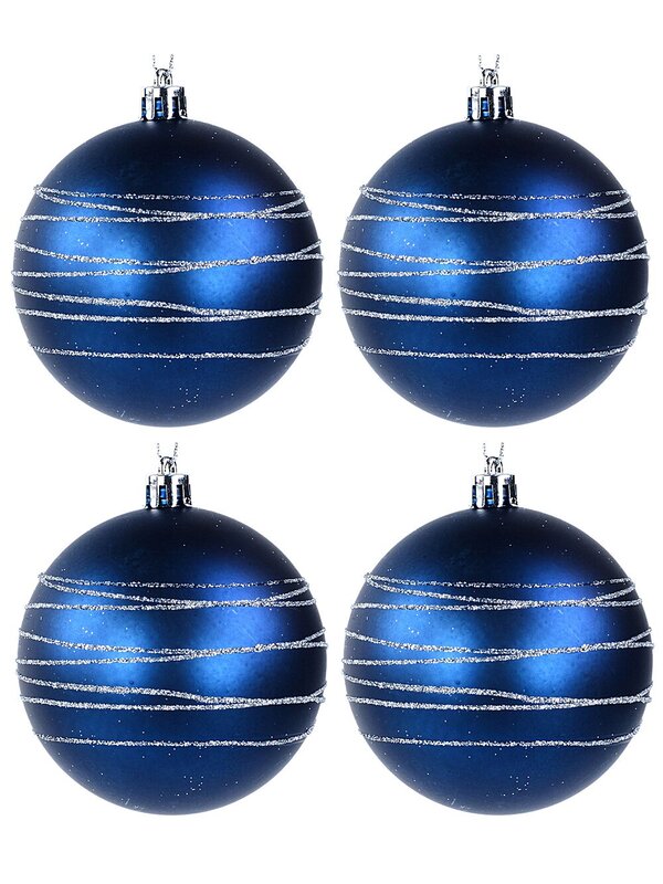 4x Dynamic Matte Blue Statement Silver Stripe Baubles | 80mm