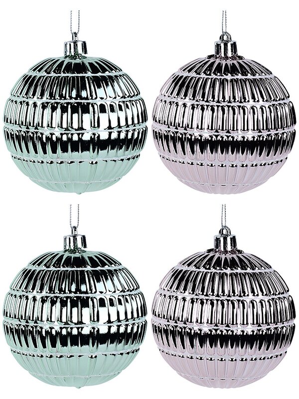 4x Dynamic Pink & Teal Signature Ridge Textured Baubles | 10cm
