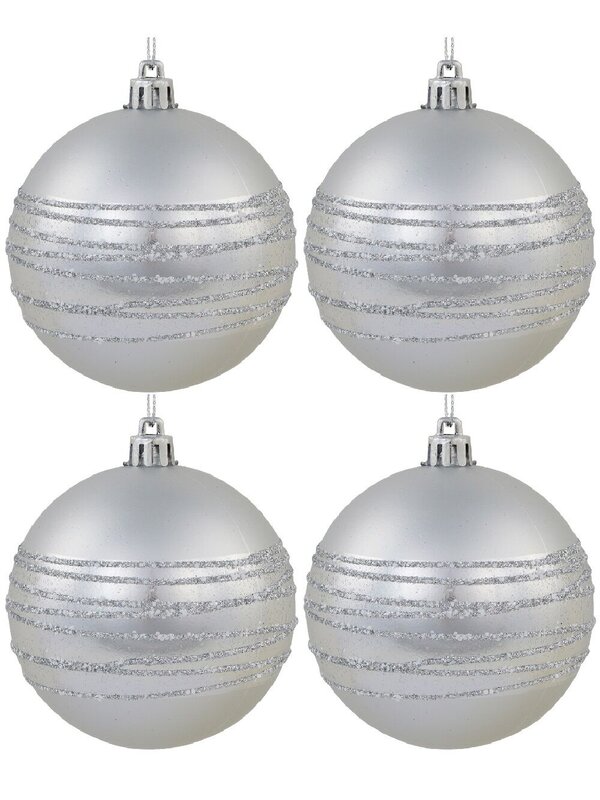 4x Dynamic Silver Statement Multi-Texture Striped Baubles | 80mm