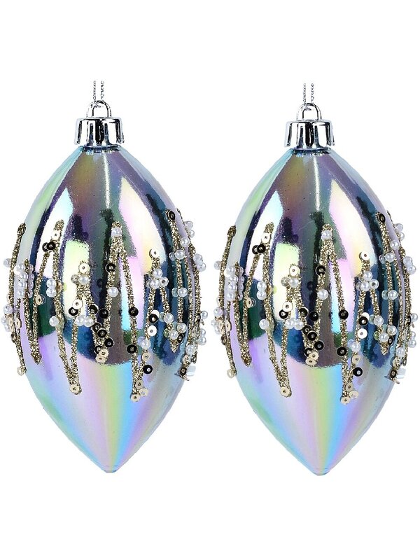 4x Iridescent Lustrous Signature Beaded Finial Drops | 12cm