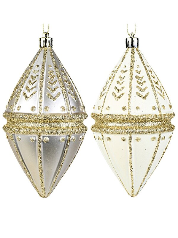 4x Ivory & Silver Lustrous Signature Gold Embellished Finial Drops | 14cm