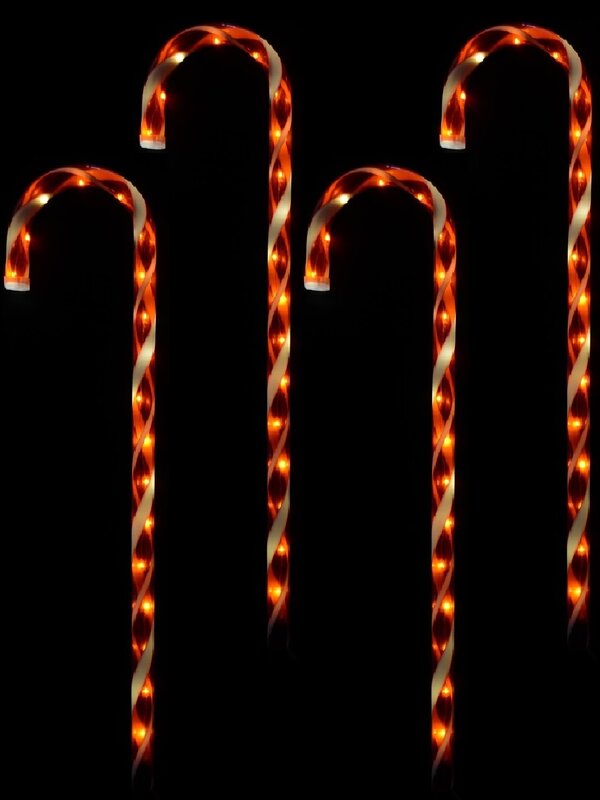 4x LED Christmas Candy Cane Path Lights - Red & White Garden Stakes | 80cm