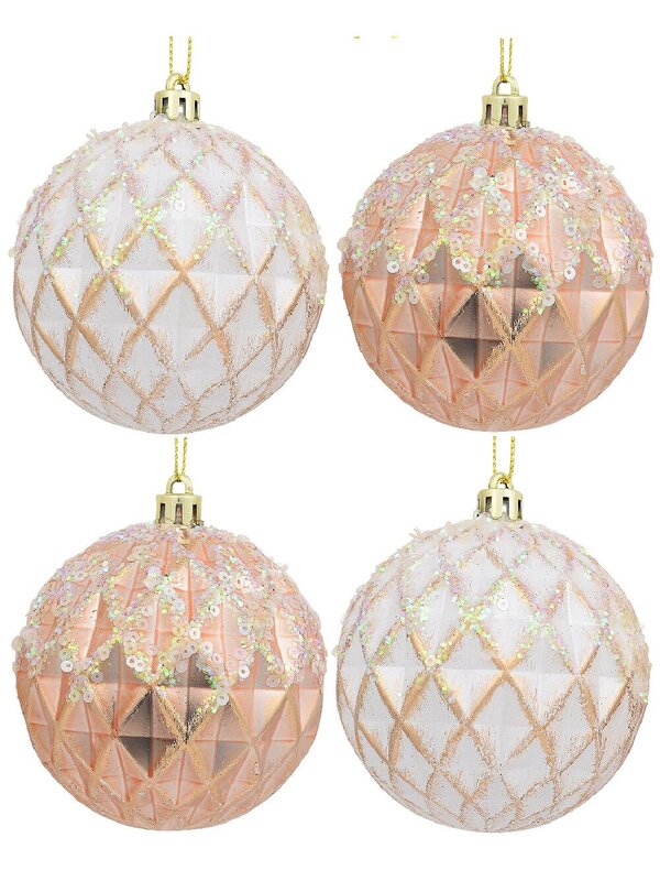 4x Opulent Rose Gold & White Statement Sequin & Diamond Baubles | 80mm