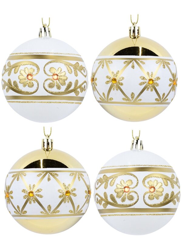 4x Opulent White & Gold Statement Filigree & Teardrop Baubles | 80mm