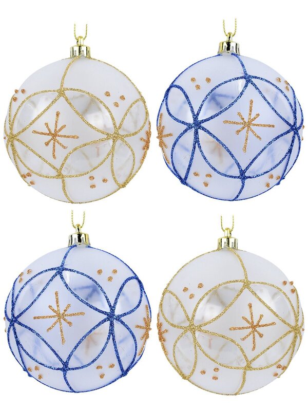 4x Radiant Frost & Clear Statement Multi Tone Glitter Baubles | 80mm