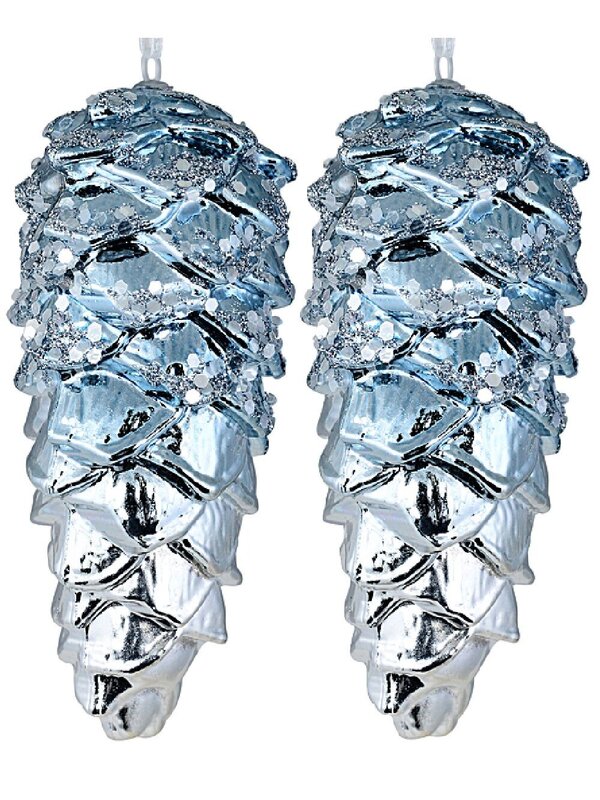 4x Silver Blue Two Tone Whimsical Signature Pinecone Finial Drops | 11cm