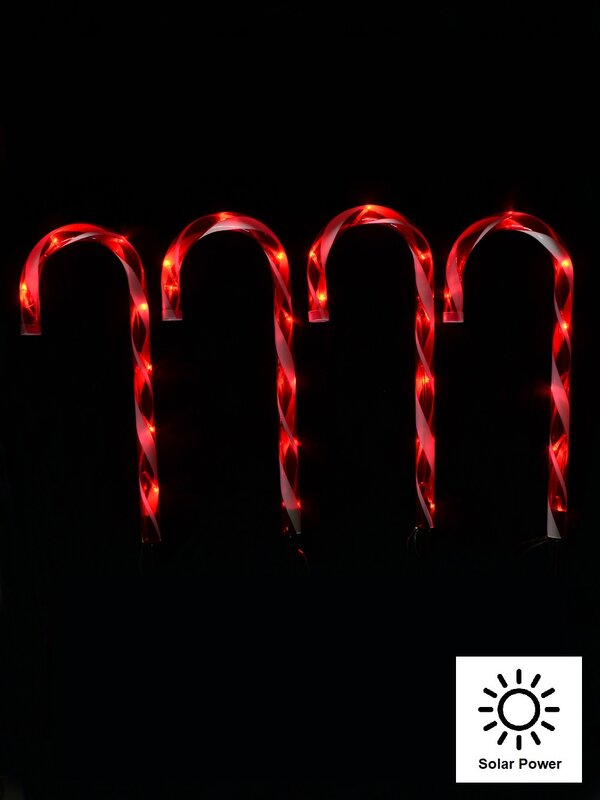 4x Solar LED Candy Cane Path Lights - Red & White Garden Stakes | 43cm