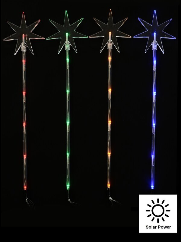 4x Solar LED North Star Path Lights - Multi Colour Garden Stakes | 48cm
