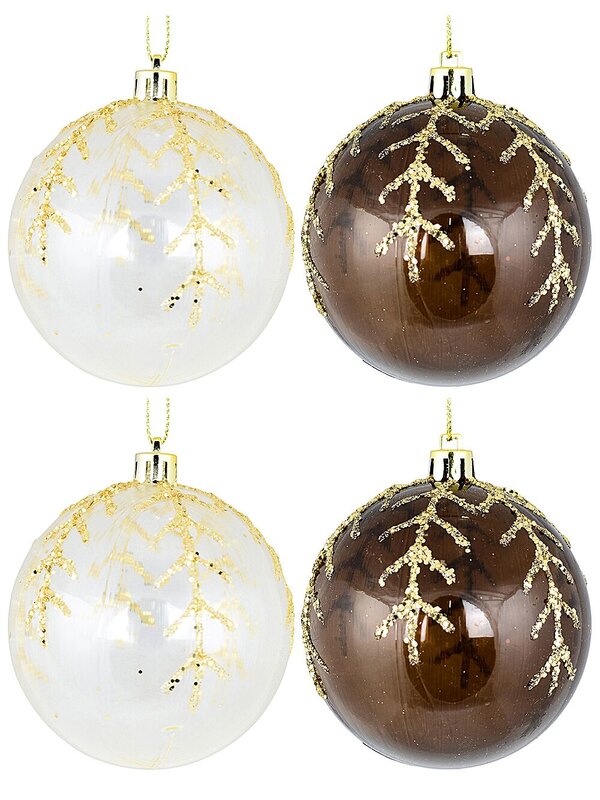 4x Timeless Brown & Clear Statement Gold Snowflake Baubles | 80mm