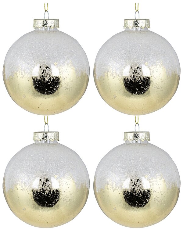 4x Timeless Glossy Gold Signature Glitter Snow Baubles | 10cm