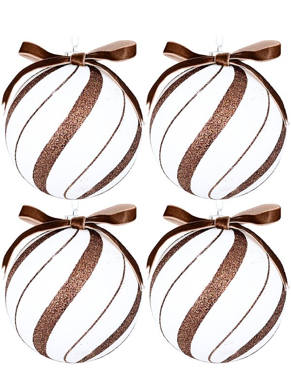4x Whimsical White & Brown Signature Candy Swirl Baubles | 10cm
