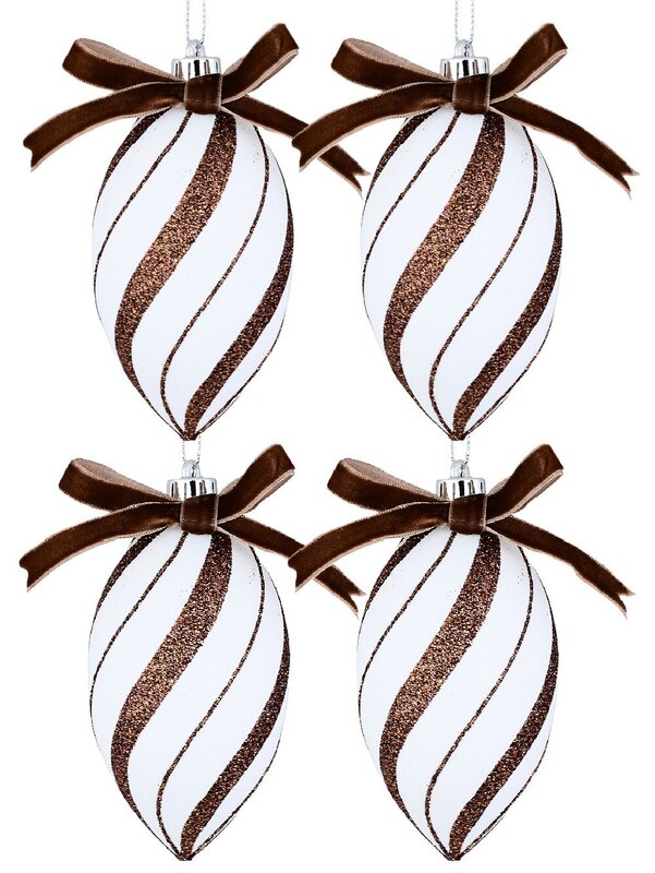 4x White & Brown Candy Swirl Whimsical Finial Drops | 12cm
