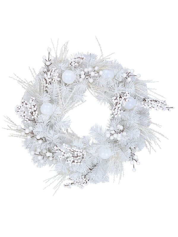 50cm Arctic White Christmas Wreath With Iridescent Berries & Juniper Picks