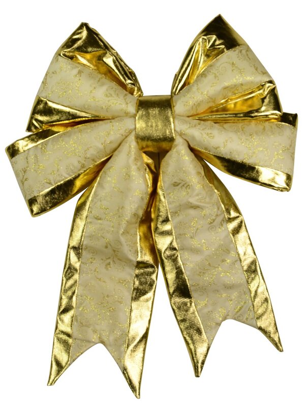50cm Champagne & Gold Glitter Floral Pattern Monumental Bow