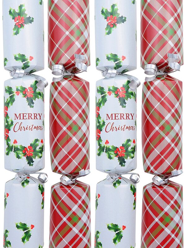 50x 30cm Merry Christmas Holly Wreath on White & Tartan Look Bon Bons