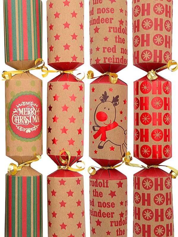 50x 30cm Natural Kraft With Red & Green Christmas Cracker Bon Bons